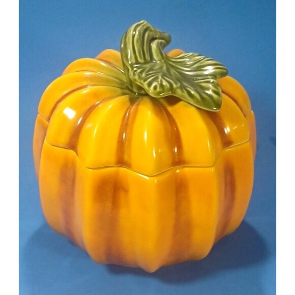 Olfaire Other - Majolica Pottery Pumpkin Tureen Candy Dish Cookie Jar Bowl Lid Olfaire Portugal